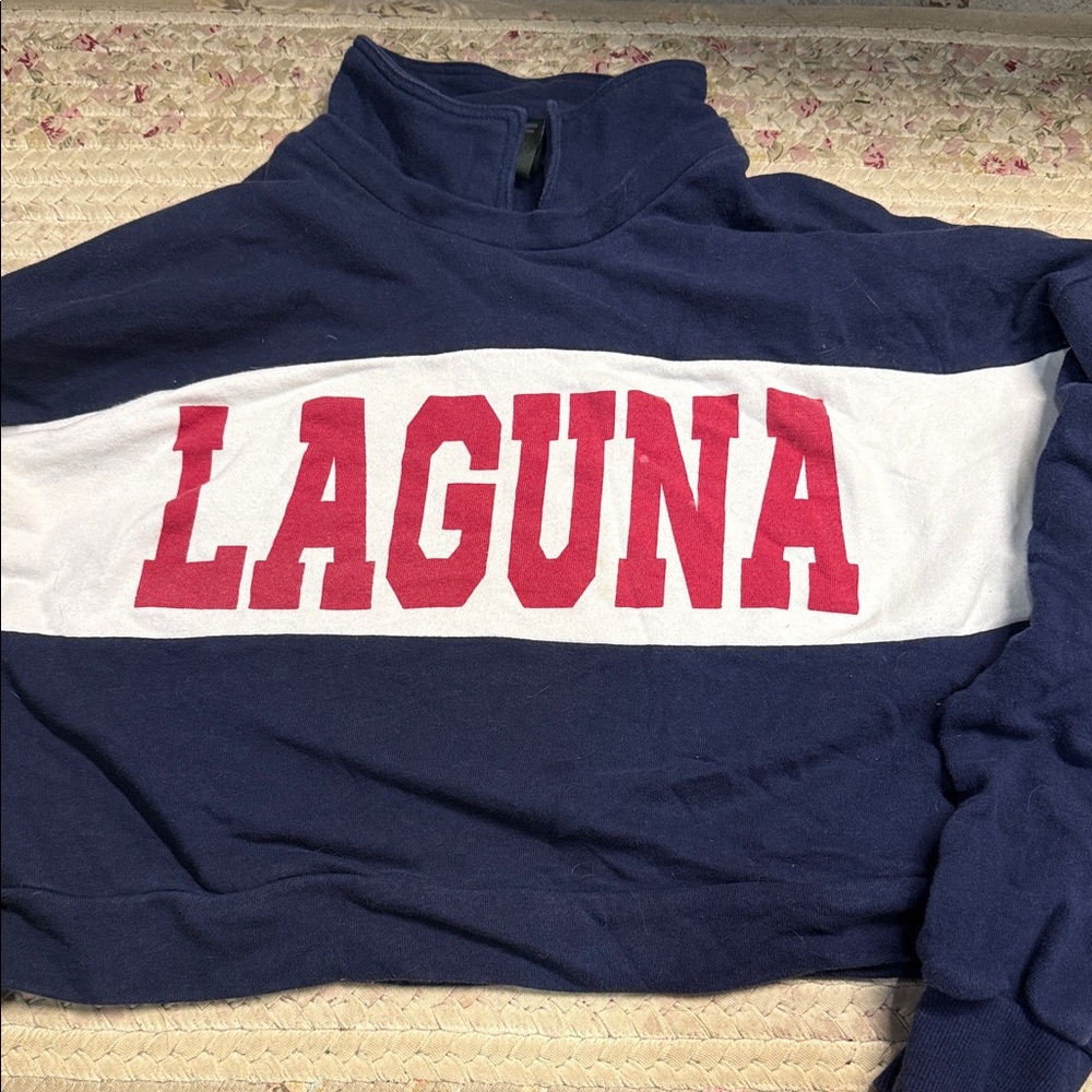 wild fable Navy, White & Red Graphic Sweatshirt